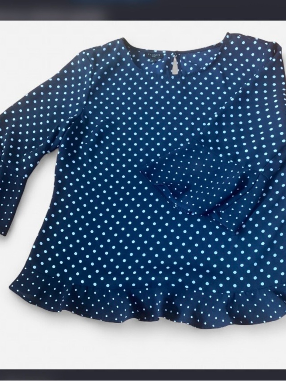 Talbots Navy Blue Polka Dot Peplum Blouse